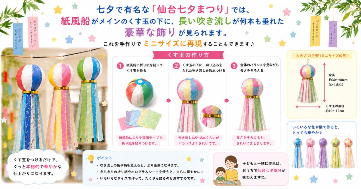 七夕 吹き流し 折り紙 作り方 くす玉つき 仙台七夕風