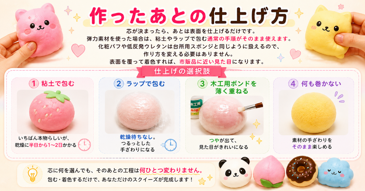 スクイーズをスポンジなしで作る方法 化粧パフ 低反発ウレタン 代用素材 風船で作る場合 感触の違い