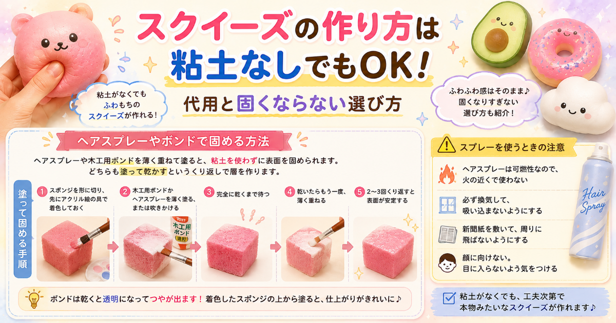 スクイーズを粘土なしで作る方法|ラップやボンドでの代用手順と、固くならない粘土の選び方を解説