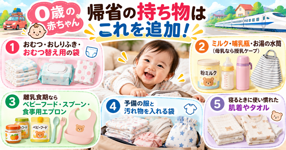 帰省 持ち物 子連れ 子連れ帰省 持ち物リスト, 赤ちゃん 帰省 持ち物, 小学生 帰省 持ち物