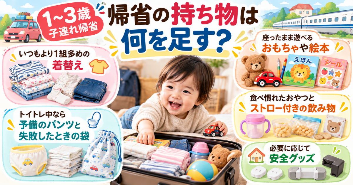 帰省 持ち物 子連れ 子連れ帰省 持ち物リスト, 赤ちゃん 帰省 持ち物, 小学生 帰省 持ち物